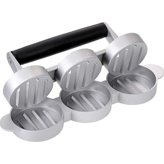 GRÄWE Hamburgerpers voor 3 mini-burgerpers, 3 mini-hamburgerpers van gegoten aluminium met antiaanbaklaag en 60 vellen bakpapier