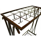 Extra grote bruine metalen 21-gaats rechthoekige paraplubak met 24 haken en gratis regenwaterbak 70 x 50 x 24 cm