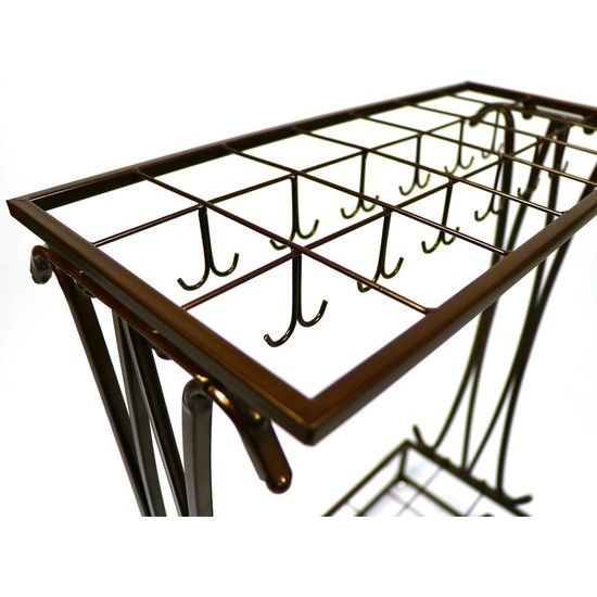 Extra grote bruine metalen 21-gaats rechthoekige paraplubak met 24 haken en gratis regenwaterbak 70 x 50 x 24 cm