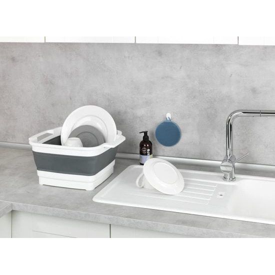 Foldable afwasbak met integrated aftapplug en handgrepen voor easy transport, space-saving opslag, 8 liter, (B x H x D) 39 x 18 x 32,5, grijs/wit.