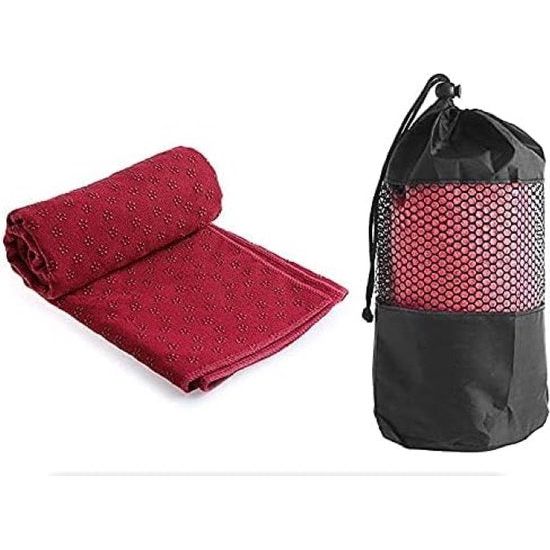 Yoga handdoek antislip - microvezel yogahanddoek sneldrogend - yoga handdoek antislip ideaal voor mat 183 x 61 cm - Claret Red