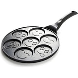 Pannenkoekenpan, 7 grappige kindermotieven, patroon, smiley, 26 cm, anti-aanbakpan voor pannenkoeken, pannenkoekenpan en eieren, zwart, kleur