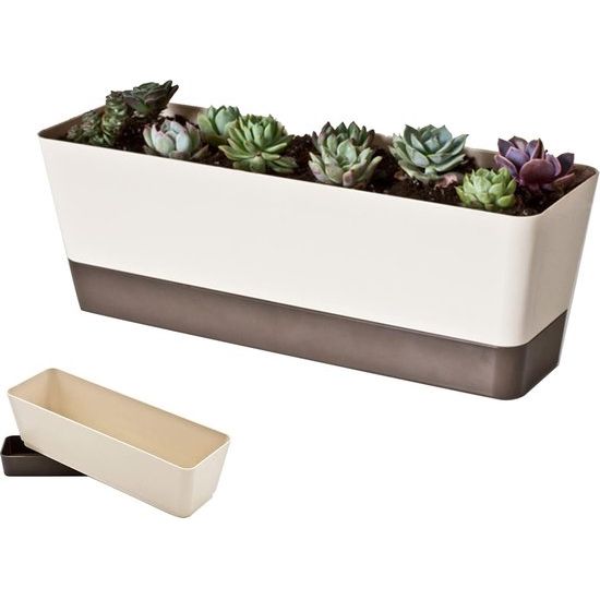 Vendow Box Plantenbak, kunststof rechthoekige plantenbak, bloempotten met schotel voor Windowsill Garden Balkon Indoor Outdoor, 30,5 × 8,5 × 8,5 × 8,5 cm