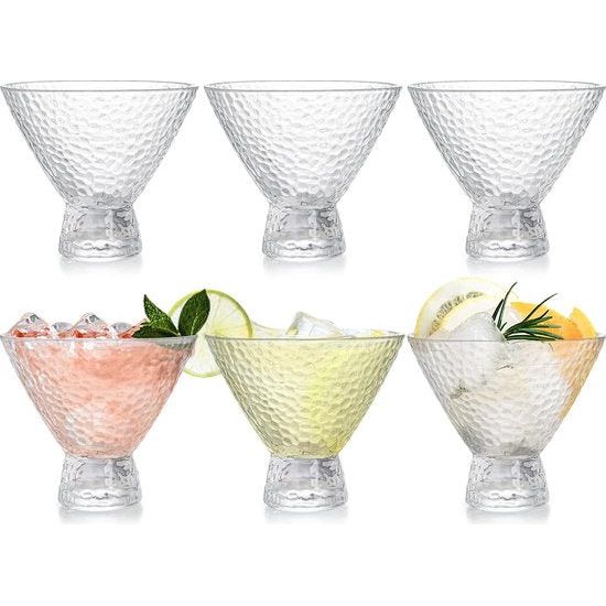 Set van 6 stemloze martini-glazen, 8oz vintage garnalencocktailglazen met zware voet, glazen dessertschalen ijskom voor martini, cocktail, margarita, dessert, ijs