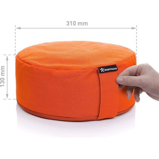 Yogakussen, rond meditatiekussen met een diameter van ca. 31 cm, 13 cm hoog, gevuld met boekweit en spelt, overtrek van 100% extra dik katoen kan in de machine worden gewassen, oranje