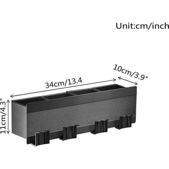 Tandenborstelhouder voor badkamer Zwarte kamer Aluminium 4 sleuven Tandenborstelhouder Hoekopbergdoos Geen boren Automatische installatie - Zelfklevend