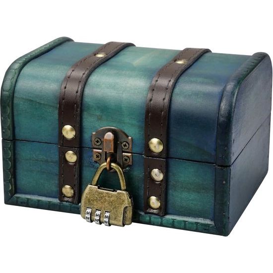 vintage schatkist, 16 x 12 x 9,5 cm piratenkist, schatkist hout klein, schatkist van hout met slot, voor opslag en decoratie, piratenschatfeest, groen
