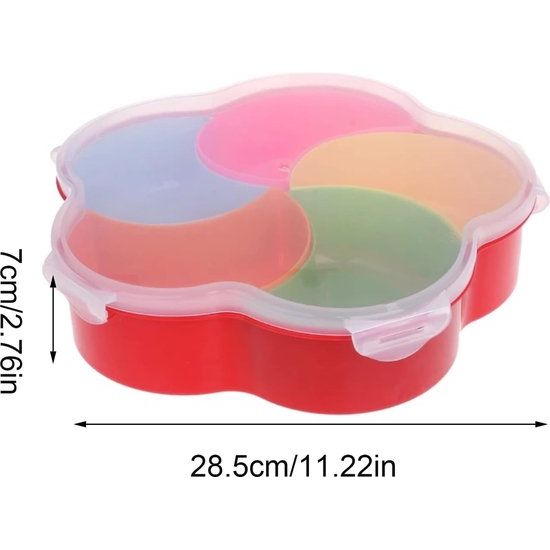 Snacks-opbergdienblad, snack opbergdoos met deksel, bloemenvorm, snack, dienblad, bloemenvorm, snoepdoos, uitneembare vakken met deksel, kunststof, 5 vakken, droogfruitbord