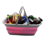 Beschikbare kuip met handgreep, draagbare picknickmand voor gebouwen, beschikbare boodschappentas, ruimtebespare opbergcontainer (grijs/roze)