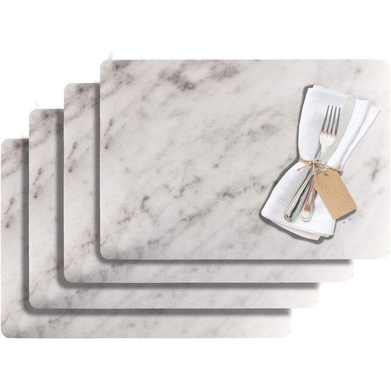 Placemats/placemats, 4 stuks, 43,5 x 30 cm, PET, wit, Saleen Edition: marmer