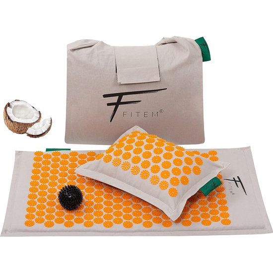 Acupressuurmat met kussen - 100% natuurlijke kokosvulling - massage - verlicht rug- en nekpijn - ischias - spierontspanning - ontspanning en vermindert slapeloosheid