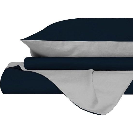 Doubleface dekbedovertrek in natuurlijke kleur, 100% katoen, donkerblauw/lichtgrijs, eenpersoons