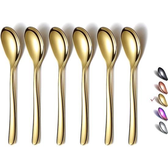 Gouden espressolepel, 5,5 inch mini-koffielepel, kleine roestvrijstalen lepel, theelepel voor desserts, set van 6, vaatwasmachinebestendig