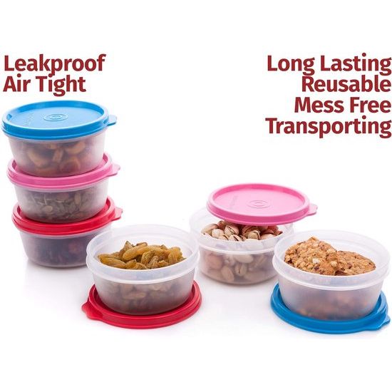 Herbruikbare plastic voedselopslagcontainers - stapelbare luchtdichte voedselcontainers voor snacks, picknick, voedselbereiding, picknicks en meer - set van 6- 184 g