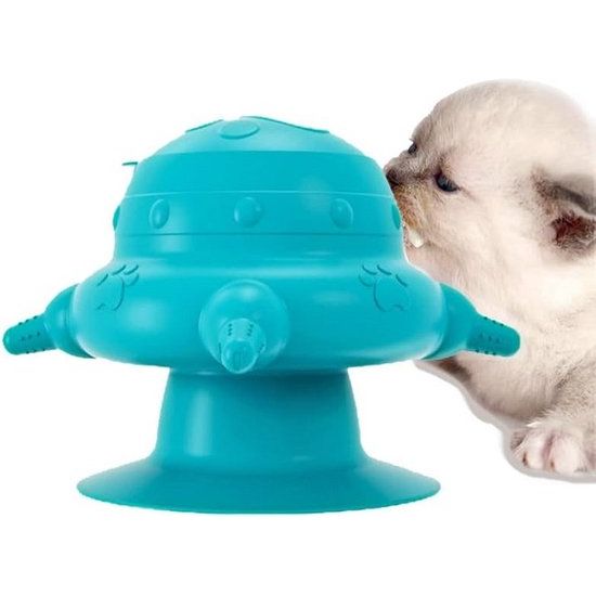 Voerstation voor puppy's, Bionic Silicone Pet Milk Bowl met 4 fopspenen en zuignap Puppy Feeding Kitten Puppy Borstvoeding (Peacock Blue)