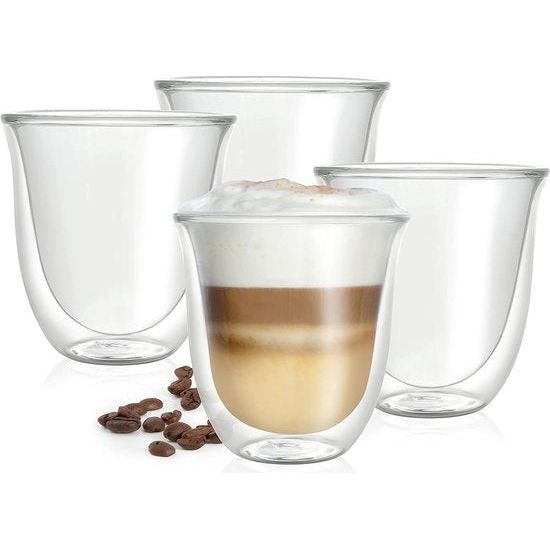 Barista Napoli 4 x 250 ml cappuccino glazen dubbelwandig – dubbelwandige glazen voor koffie, thee of dessert – vaatwasmachinebestendig