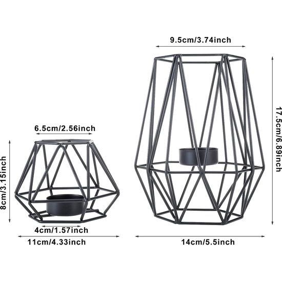 2 stuks metalen theelichtkaarsenhouders geometrische metaaldraad ijzer theelichtkaarsenhouder voor bruiloft vakantie party decoraties (zwart)