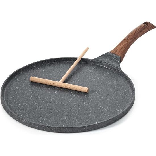 Crêpepan 26 cm antiaanbakpan Omeletpan Pannenkoeken Platte pan met antiaanbaklaag van Zwitsers graniet, bakelieten handvat, geschikt voor inductie