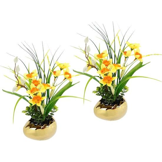 Arrangement Narcissen in een ei Lente kunstbloem Narcis Kunstbloem Bloemdecoratie Lente decoratie Paasdecoratie Narcis Lente Paas tafeldecoratie Middenstuk Lentebloeiers Lentebloeiers