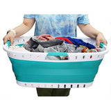 Opvouwbare kunststof wasmand van 44 liter, opvouwbare pop-up-opbergdoos, draagbare wasbak, ruimtebesparende mand (1, wit/blauwgroen, afmetingen: 64,5 x 44 x 26 cm