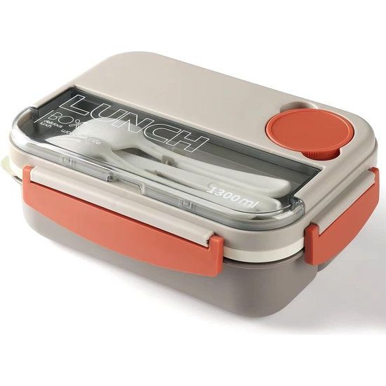 lunchbox, broodtrommel voor volwassenen, luchtdichte broodtrommel met 4 vakken en bestekset, lunchbox, ontbijtdoos voor magnetron, vaatwasser, geschikt voor lunchtrommel voor werk, kantoor