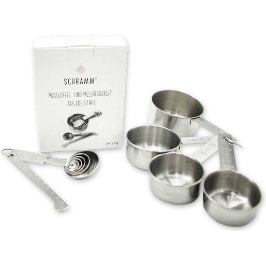 10-delige set maatlepel en maatbeker van roestvrij staal met meetliniaal gegraveerde meetwaarden stapelbaar