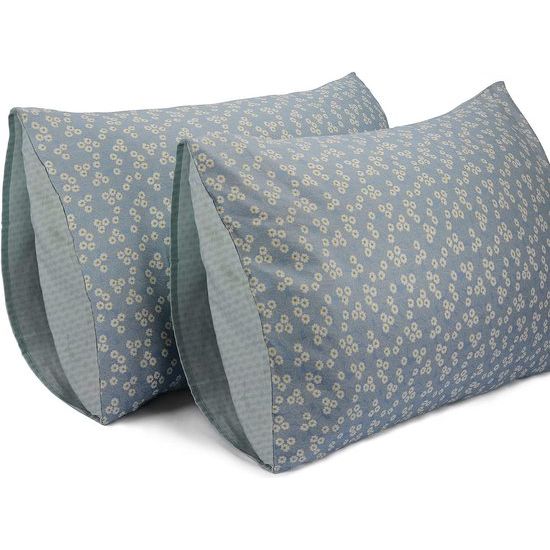 Set van 2 kussenslopen, 100% katoen, 400 draad, ademende kussenovertrek, hoofdkussensloop, 40 x 60 cm, blauw kamille