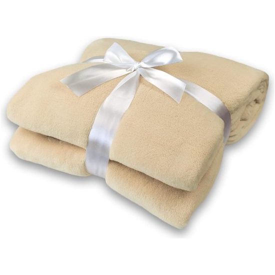 Deken Roma Soft beige, microvezel fleece deken 150x200 cm, pluizig zachte woondeken in trendy kleuren