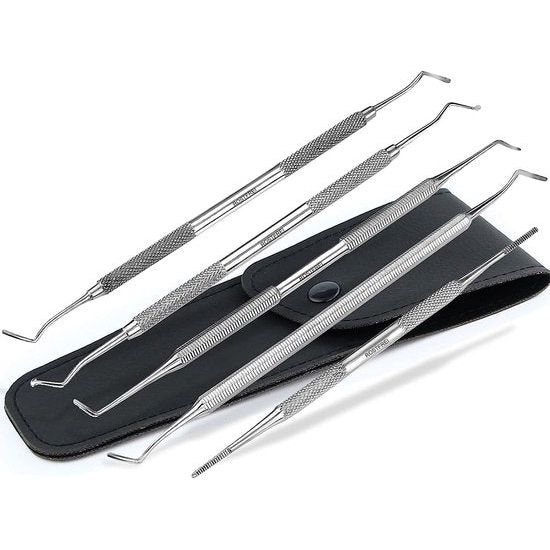 Hoeklifter set voetverzorging voetverzorgingsinstrument met etui roestvrij staal fijn medium middellang breedte uiteinden nagellifter nagelverzorging dubbel instrument pedicure-instrument. Kwaliteit van de vakhandel