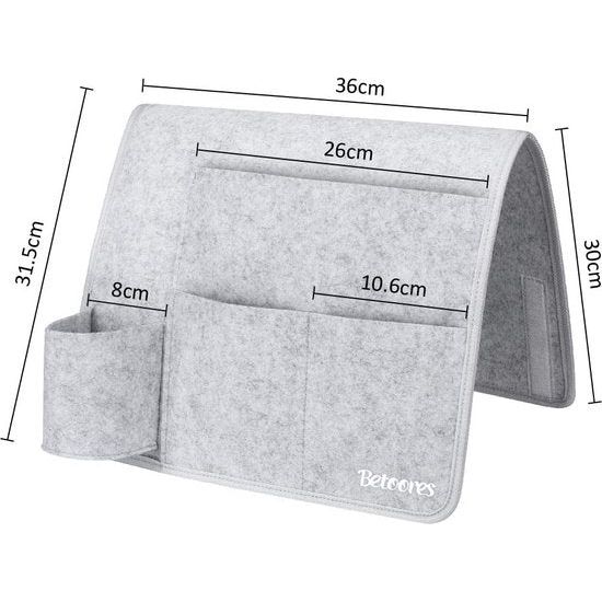 Bedorganizer, nachtkastje organizer, vilten bedplank organizer met flessenhouder voor boek, tijdschriften, iPad, mobiele telefoon, afstandsbediening - lichtgrijs