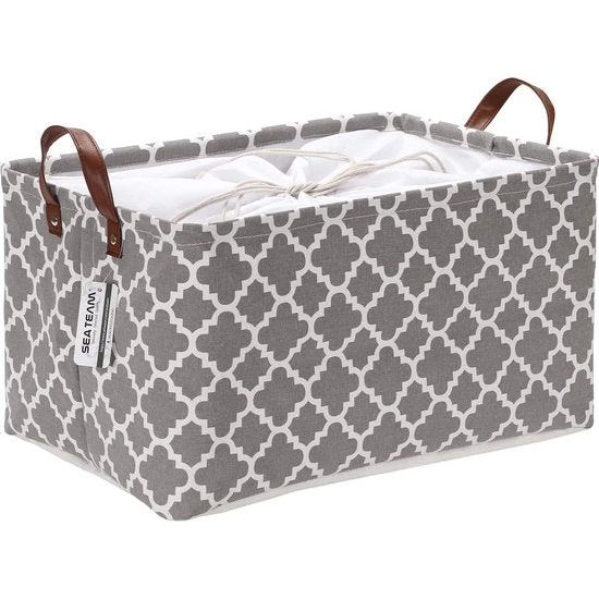 Opbergmand, Marokkaans roosterpatroon, canvas, opvouwbaar, geometrisch ontwerp, opbergmand met trekkoord en kunstleren handgrepen, 41,9 x 29,2 cm, waterdichte binnenkant