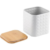 Bread Bin Including Set of 3 Storage Containers Cube I Bread Box Made of Steel and Bamboo Lid I Spacious and Modern Bread Container I 3 Storage Jars for Coffee Tea Sugar I Colour: White