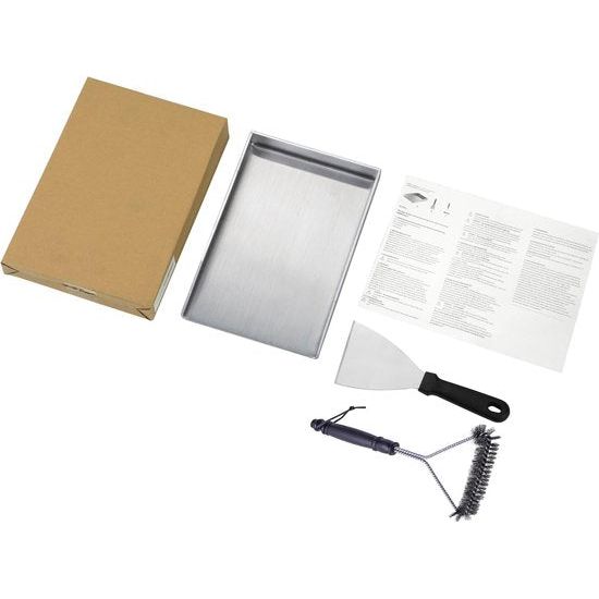 Grillplaat - Plancha grillplaat van dik en roestvrij staal - 44,5 x 26 cm - geschikt voor BBQ gasgrill & kolengrill + plus: borstel & grillspatel