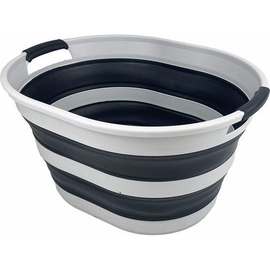 Wasmand van kunststof, inklapbaar, 23 l, ovale kuip/mand, opvouwbare opbergcontainer/organizer, draagbare wasmand, ruimtebesparende wasmand (1, grijs/leigrijs)