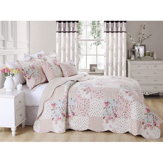 Sprei, patchwork plafond, rozen in landelijke stijl, bedsprei in patchwork, 220x240 cm