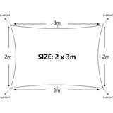 Zonnescherm, bescherming tegen de zon, set inclusief bevestigingskoorden, rechthoekig, waterafstotend, polyester, geïmpregneerd, 95% UV-bescherming, Voorruit, weerbestendig, 2 x 3 m, voor balkon, tuin, Terras, zand