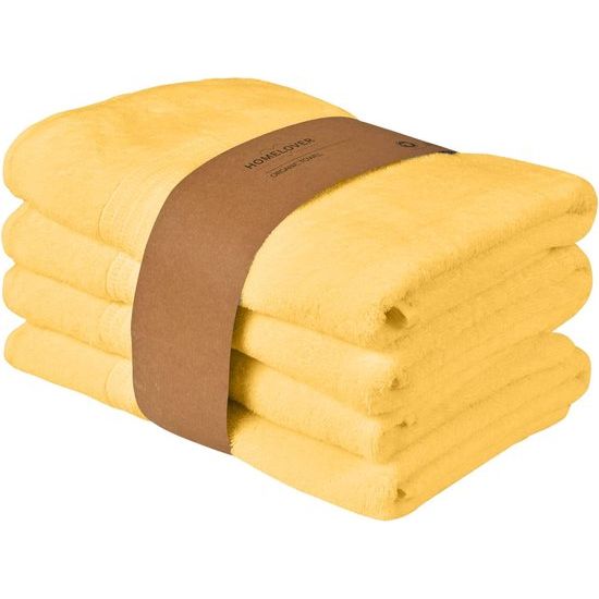 100% biologische katoenen handdoekenset, badhanddoek, hoge kwaliteit, zacht en zeer absorberend, sneldrogend, Oeko-Tex, gemaakt in groen en GOTS-gecertificeerd (4 badhanddoeken, citroengeel)
