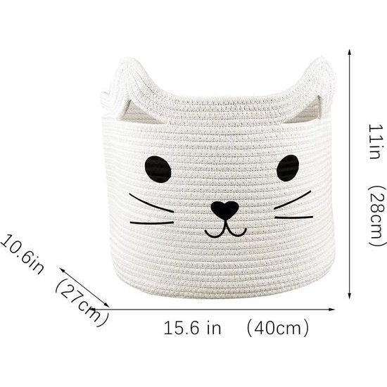 Children's Storage Basket, Baby Toy, Cotton Rope Storage Basket, Braided Laundry Basket, Foldable Nursery Decoration, Cat (40 x 28 x 28 cm)