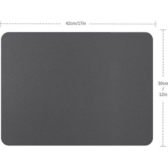 Placemats, afwasbaar, placemat, leer, 6-delige set, afwasbaar, lederlook, kunstleer, waterdicht, pvc-placemat, placemats voor keuken, eettafel, 42 x 30 cm, donkergrijs