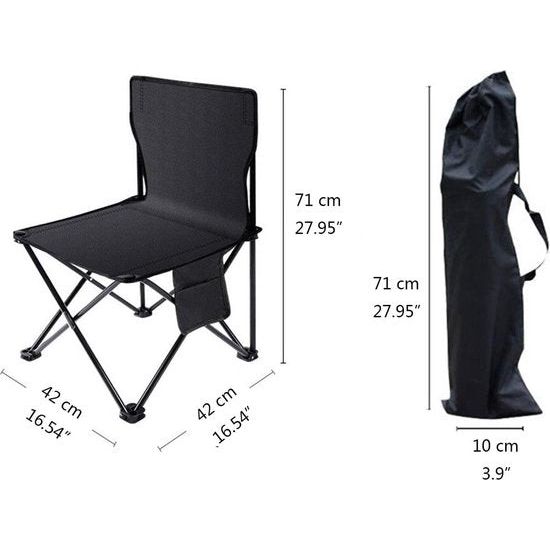 Campingklapstoel, campingstoel, high-performance gazonstoel met koeltassenondersteuning, 150 kg, stalen frame, inklapbare vissersstoel (zwart)
