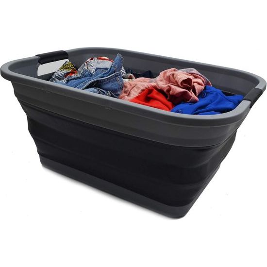Inklapbare plastic wasmand van 41 liter, opvouwbare pop-up-opbergcontainer/organizer, draagbare wasbuis, ruimtebesparende hamper/mand (grijs/zwart)