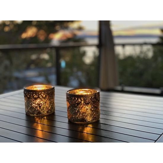 Set van 2 glazen theelichthouders kaarsglazen theelichtglazen cadeau cilindrische vorm koninklijk goud diameter 10 cm x hoogte 9 cm