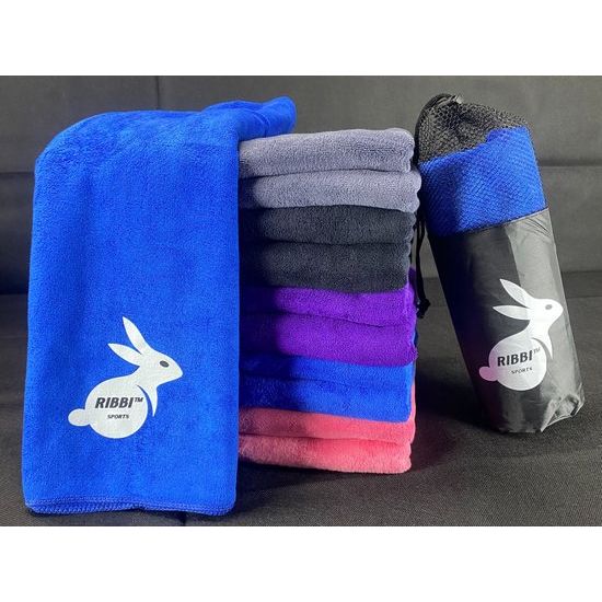 Ribbi - Premium microvezel handdoek, inclusief opbergtas – geschikt voor fitness & sport, strand, yoga, badhanddoek, sauna en meer -40x100cm - Blauw