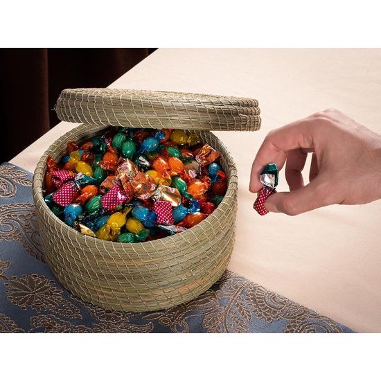 Opbergmand met deksel - 22 x 22 x 11 cm - Handgemaakte decoratiemand en dienblad - Voor opslag in de badkamer - Perfecte opslag van speelgoed - Deksel dient als dienblad