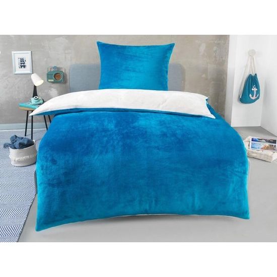 Winter pluche omkeerbaar beddengoed Nicky-Teddy 'Cashmere Touch' 135-155 - 200x200 coral fleece, kleur: petrol-crèmewit, maat: 135 x 200 cm