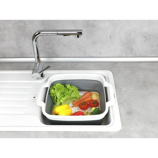 Foldable afwasbak met integrated aftapplug en handgrepen voor easy transport, space-saving opslag, 8 liter, (B x H x D) 39 x 18 x 32,5, grijs/wit.