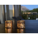 Set van 2 glazen theelichthouders kaarsglazen theelichtglazen cadeau cilindrische vorm koninklijk goud diameter 10 cm x hoogte 9 cm