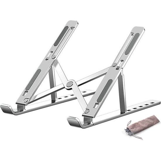 Laptopstandaard Aluminium Draagbaar Verstelbaar met 6 Niveaus, Ergonomisch Notebookholder Lees Tafel Opvouwbaar, Compatibel met Laptops Kleiner Dan 15,6 Inch, Zilver