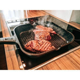 Grillpan 28 x 28 cm met schenktuit en afneembaar handvat Steakpan inductie gecoate pan voor grill incl. grilltang en panbeschermer