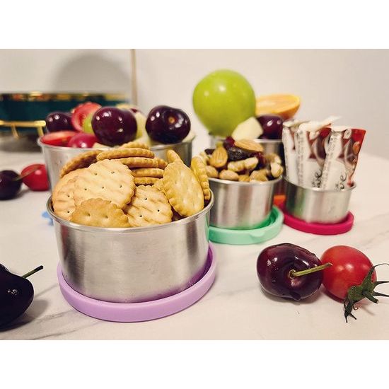 Roestvrijstalen voedselcontainers met deksels, set van 3 kleine kruiderijcontainers, lunchbox voor kinderen Herbruikbare snackcontainers, nestbare metalen voedselopslag voor sauzen